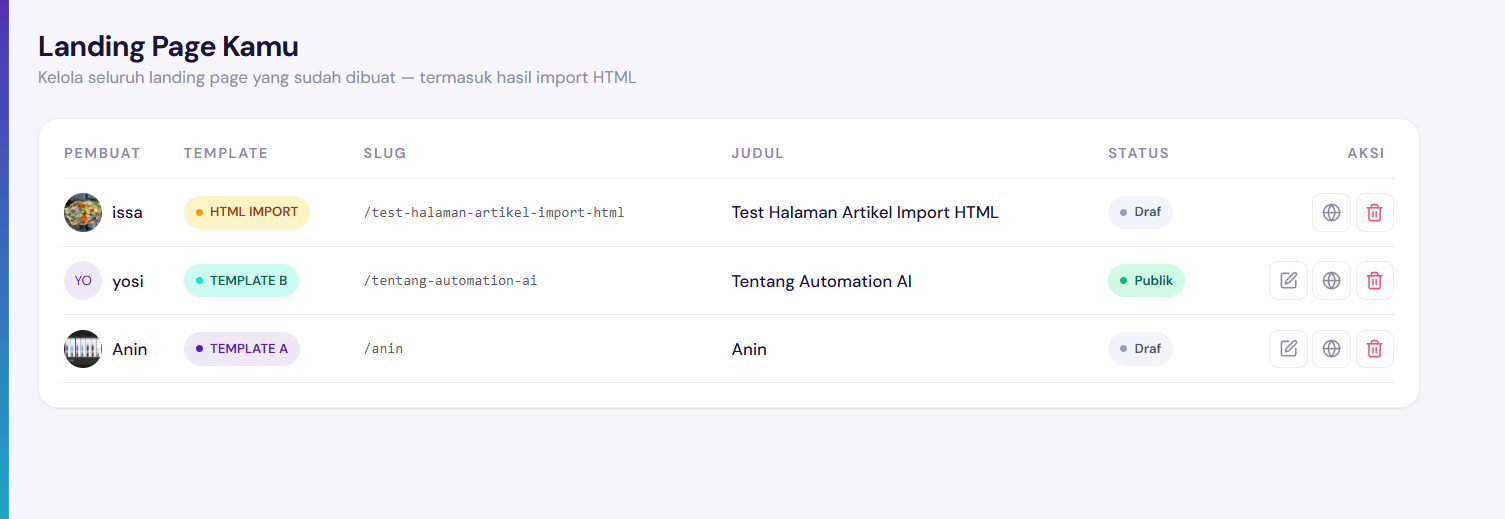 Fitur 2: Import HTML Mentah